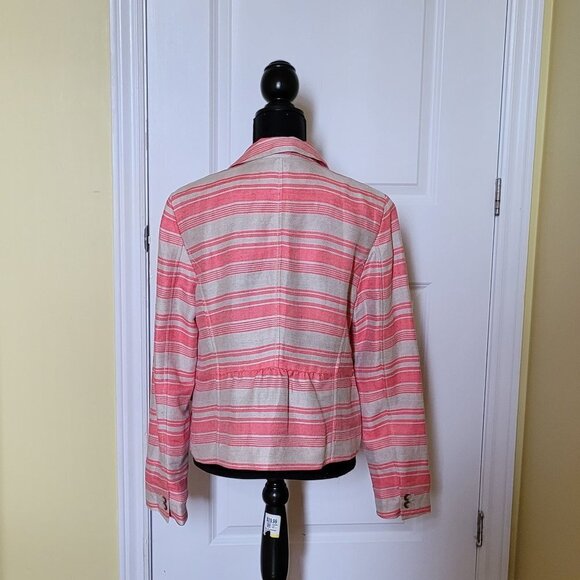 Loft Ann Taylor blazer pink and beige linen blend stripe preppy office NWT new - Picture 3 of 16
